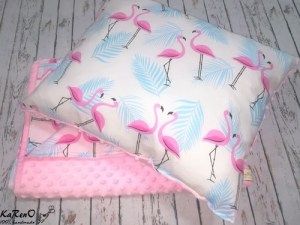 Poduszka dziecięca do spania flamingi z różowym minky